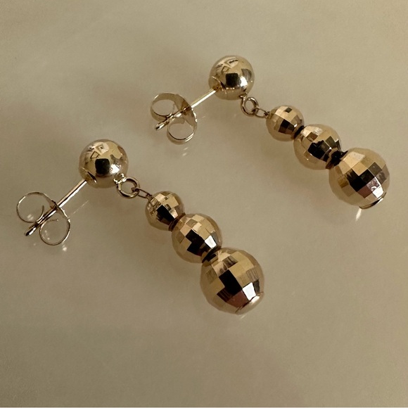 14k Solid Gold Dangle Disco Ball Earrings - Picture 13 of 15